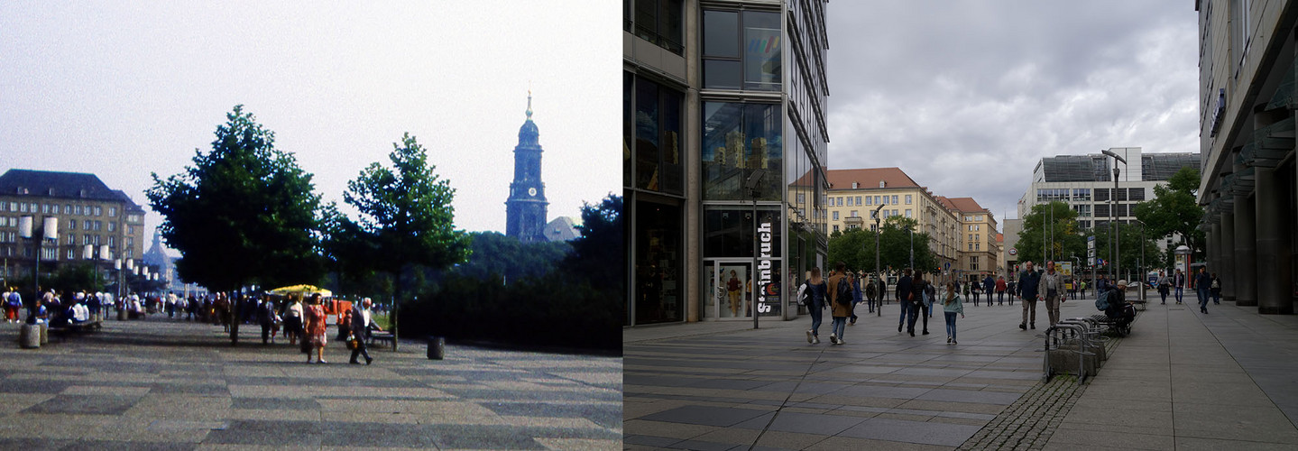 Prager Straße Dresden 1980 und 2019