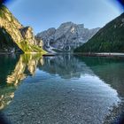 Pragser Wildsee ( Lago di Braies ) mit Vignette am Abend.