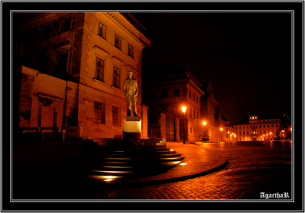 Prague&Hradcany after dark with sculpture of T.G.Masaryk