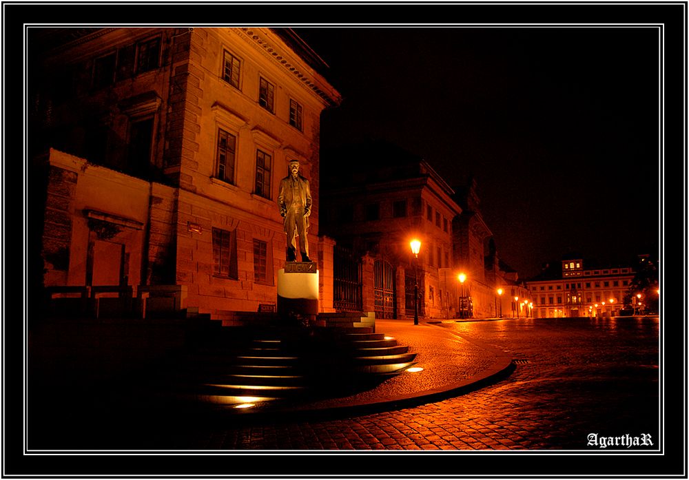 Prague&Hradcany after dark with sculpture of T.G.Masaryk