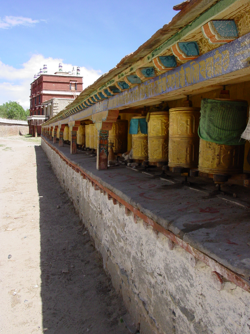 Prayer Wheels Along the Cora, Samye Monastary, Tibet