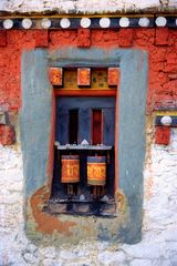 Prayer wheels at Jampey Lhakhang monastery in Bumthang
