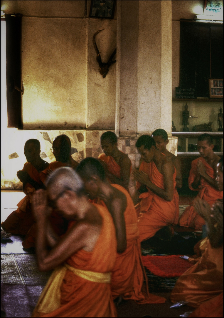 Praying monks in a monastery…