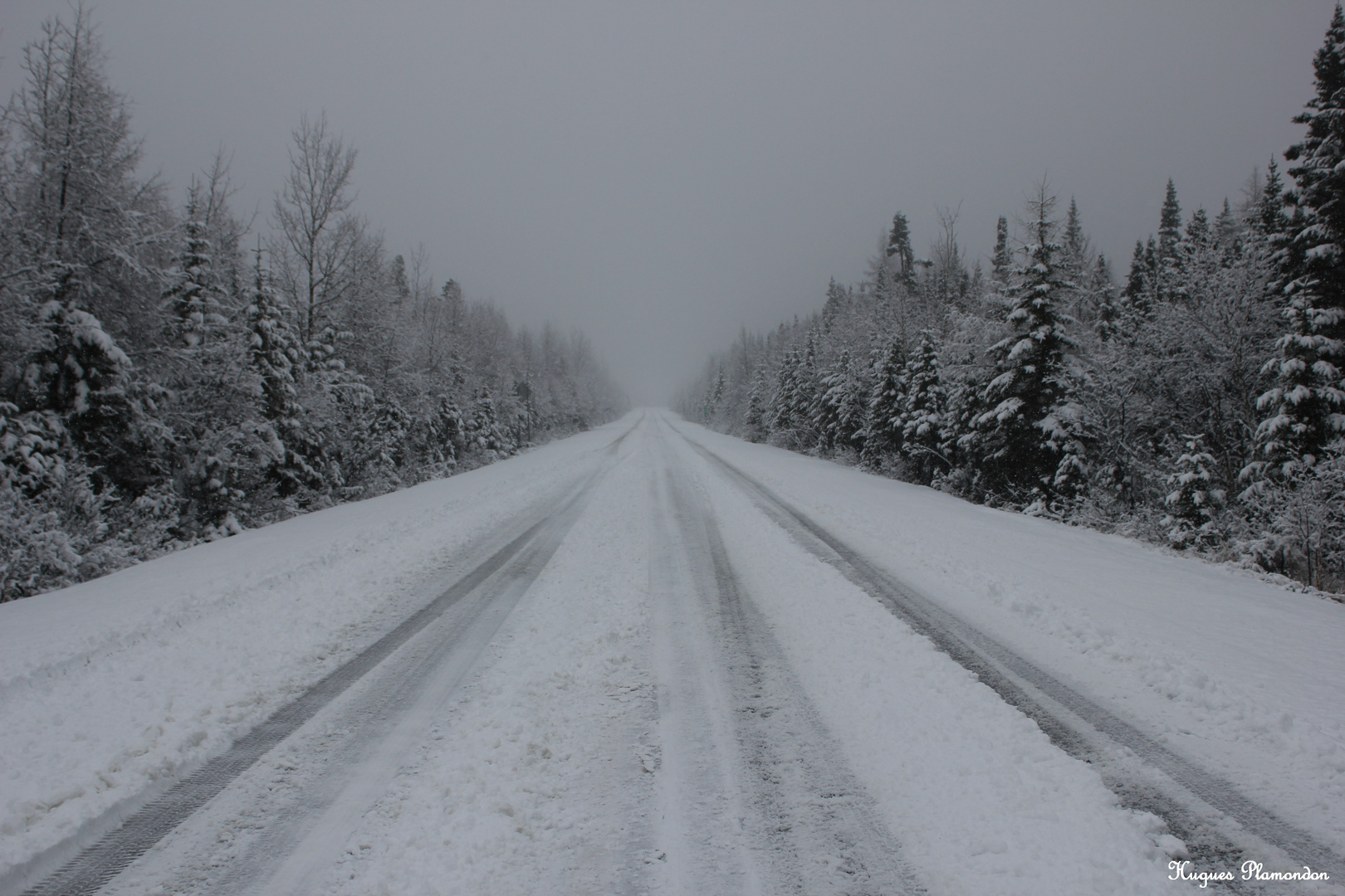 Première neige: "Seul sur la route"