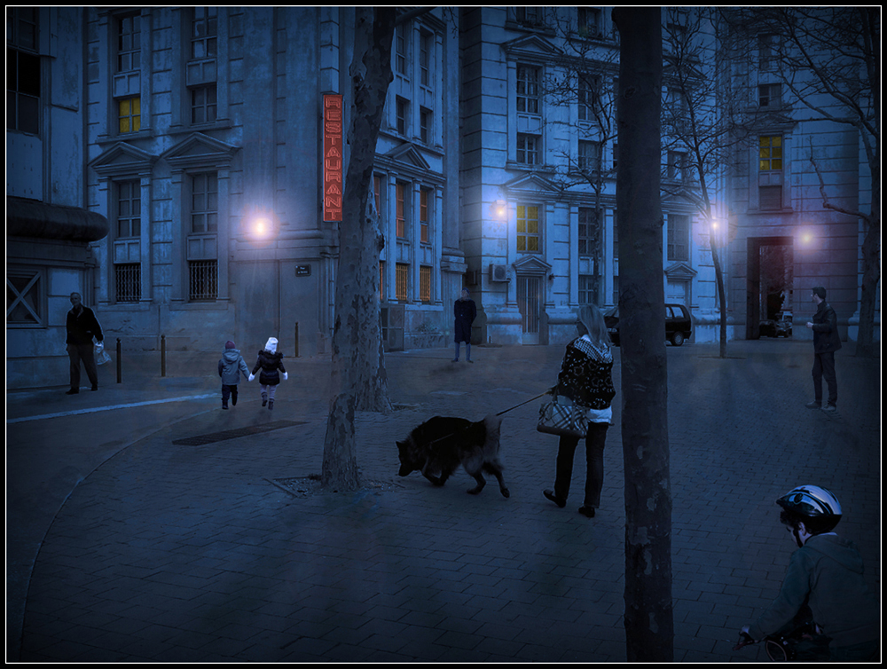 Promenade en ville un soir d’hiver