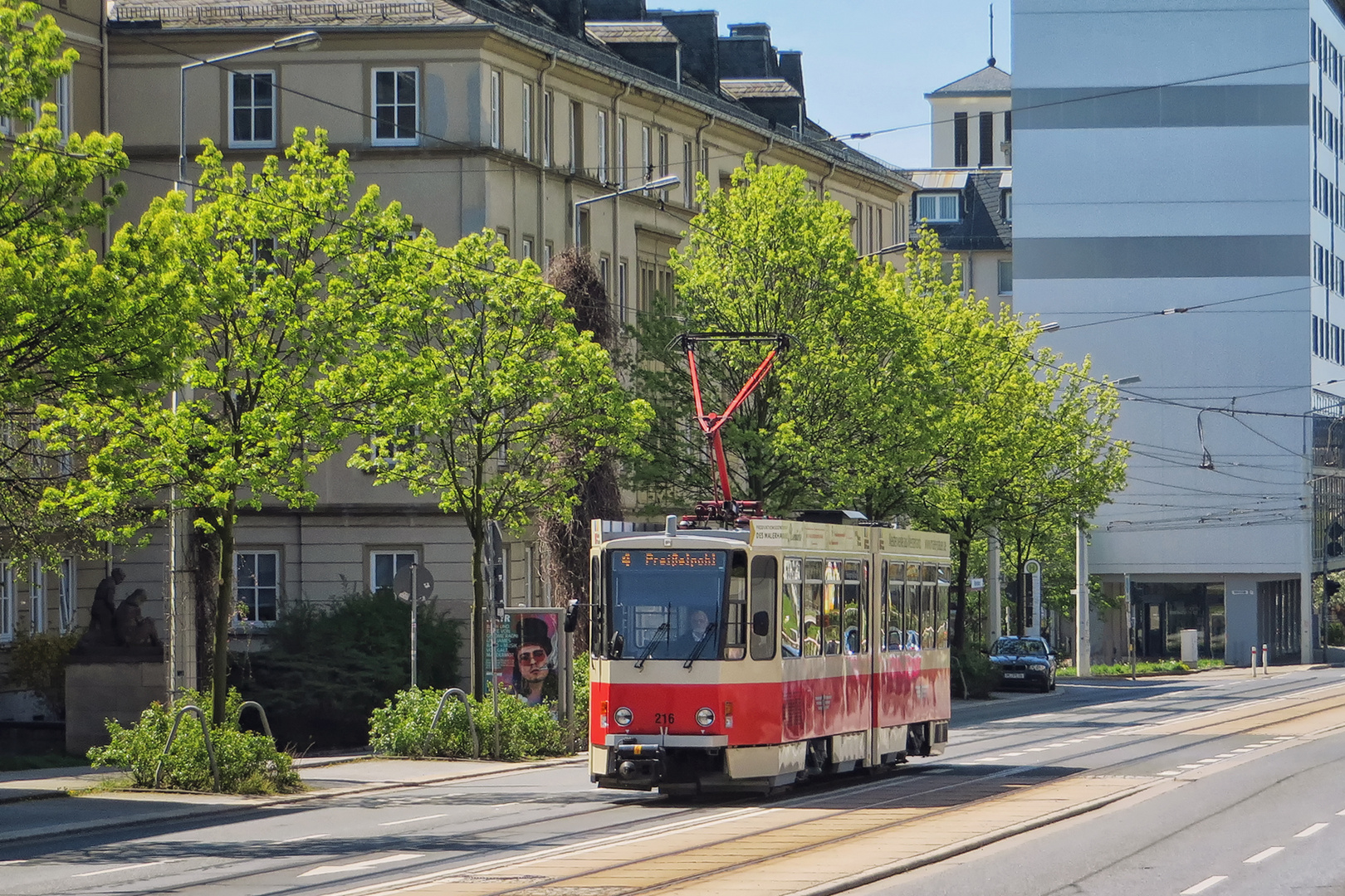 PSB - Plauener Straßenbahn, KT4D 216 auf der August-Bebel-Straße