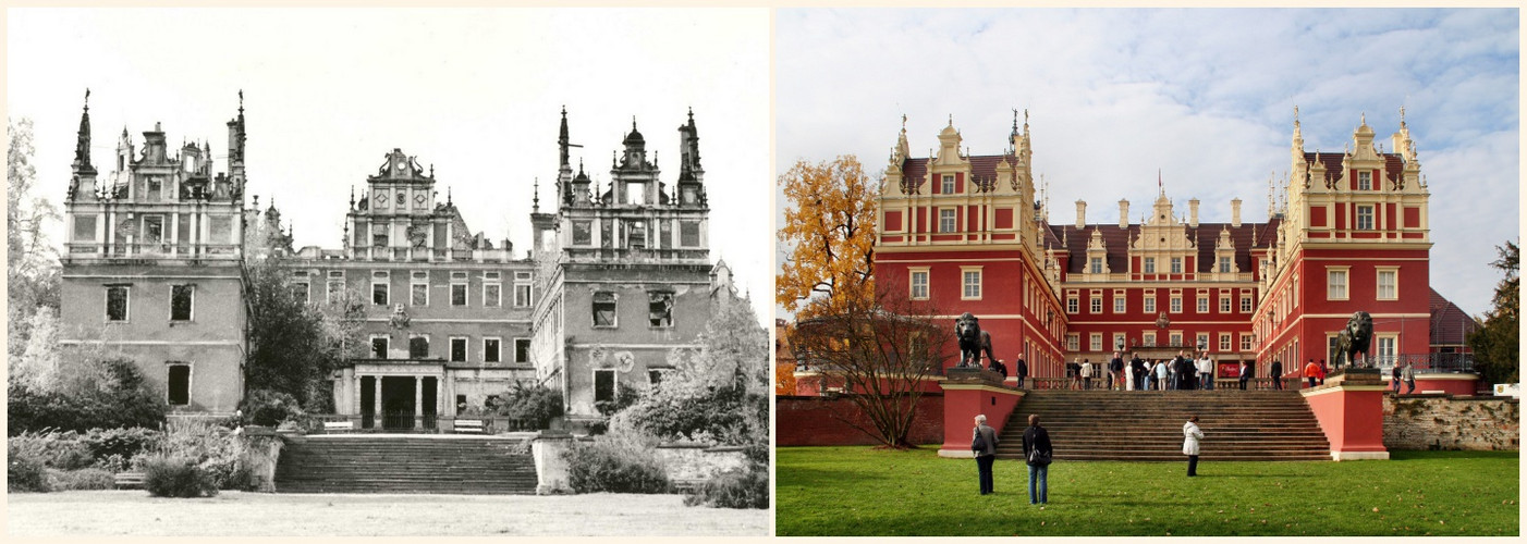 Pücklerschloss Muskau 1945 und heute