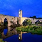 Puente en Besalu  (E 1513), hora azul, Brücke in Besalu 1, Pont of Besalu,