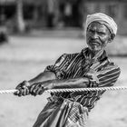 pulling rope out of the sea