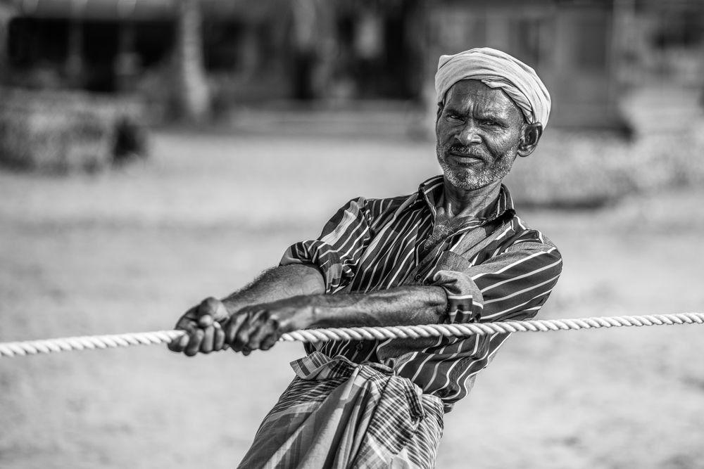 pulling rope out of the sea