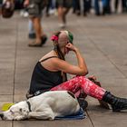 Punk girl with sleeping dog