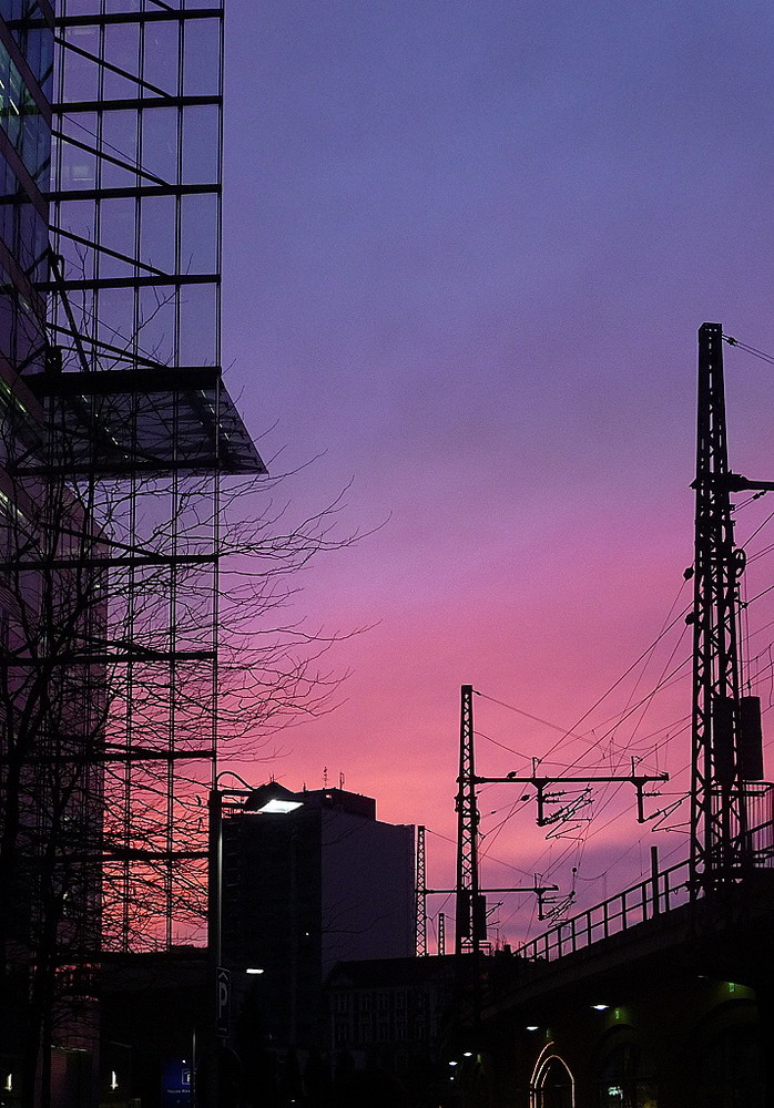 purple sky in downton Berlin