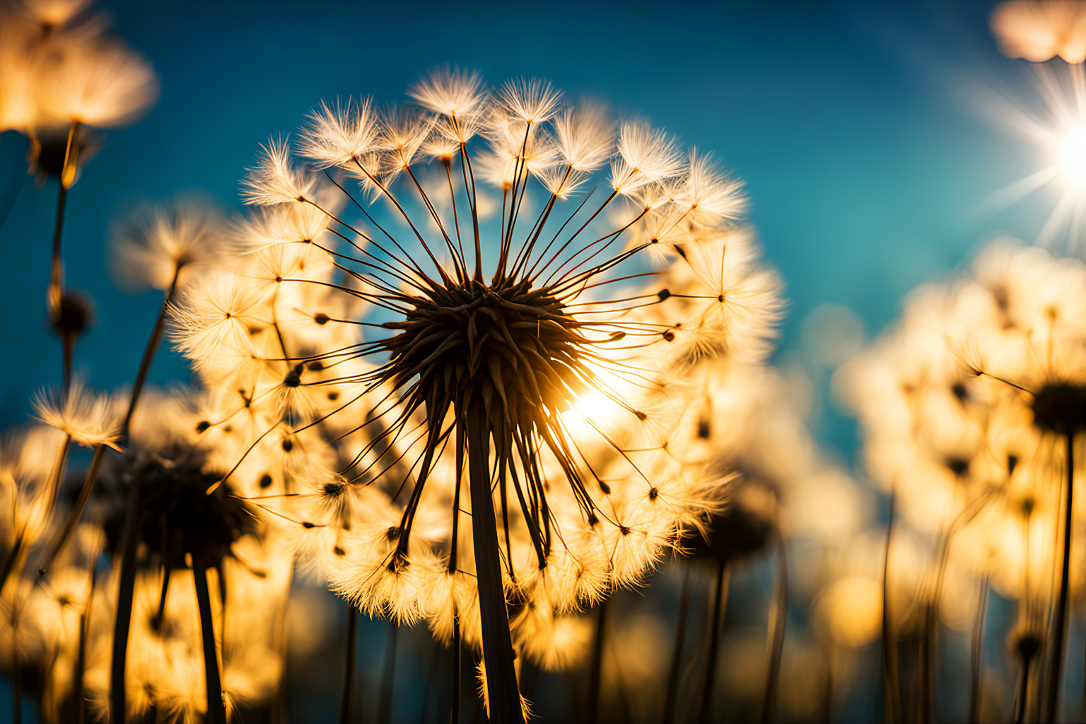 Pusteblume bei Sonnenaufgang.