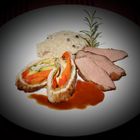 Puten-Involtini, Barberie-Entenbrust, Trüffel-Pilz Risotto, Marsalasauce