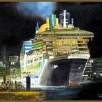 ,,Queen mary 2 "bei Nacht im Hamburger Hafen