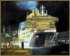 ,,Queen mary 2 "bei Nacht im Hamburger Hafen