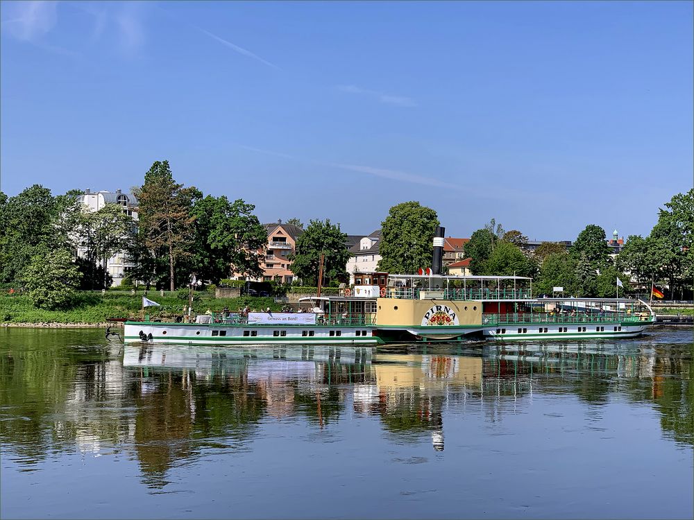 Raddampfer Pirna auf der Elbe - Spiegelbild -