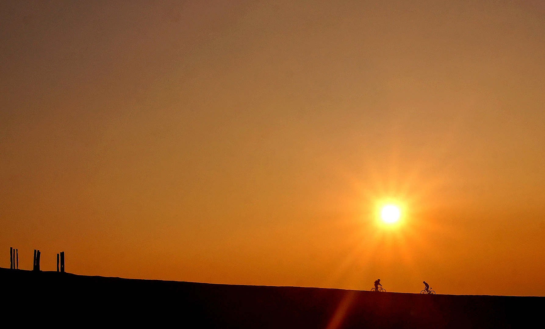 Radler im Abendlicht.