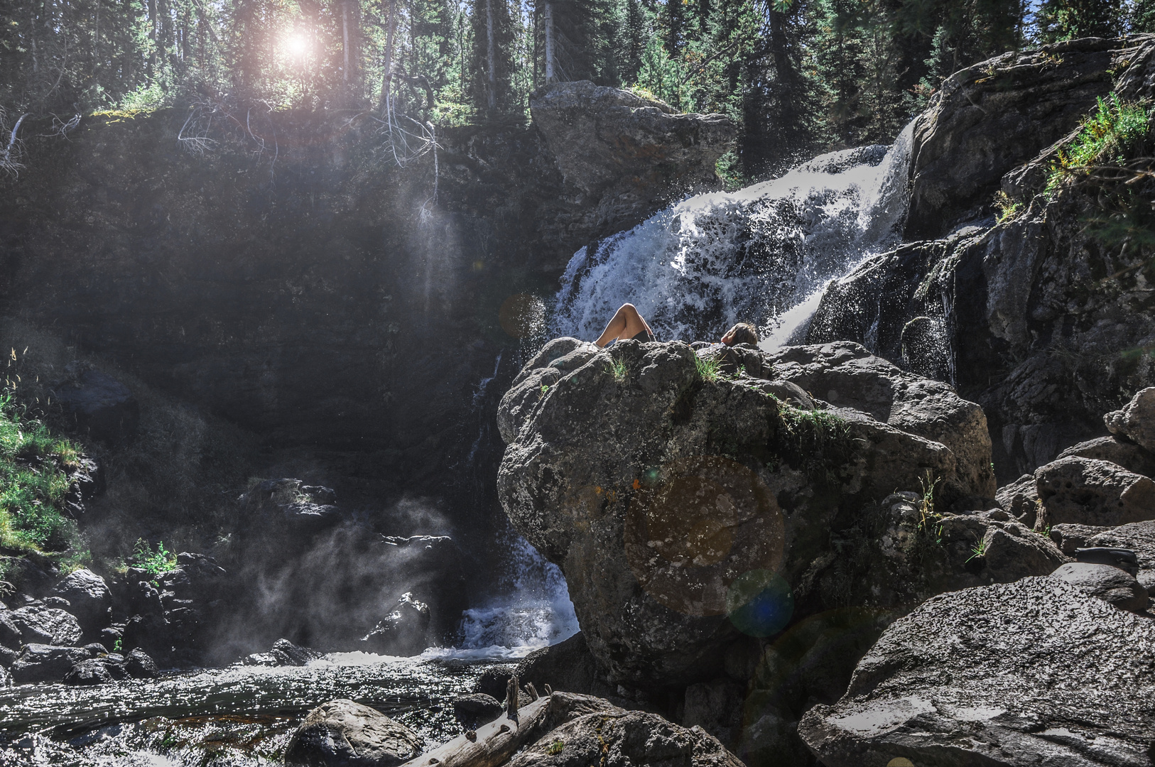 Radlpause bei den Moose Falls, Wyoming 