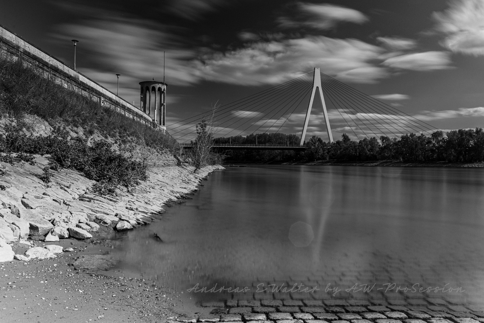 Raiffeisenbrücke Neuwied mit Deichmauer