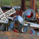 Railroad Crossing Signale ausgedient, Yard der ACWR, Star, NC, USA
