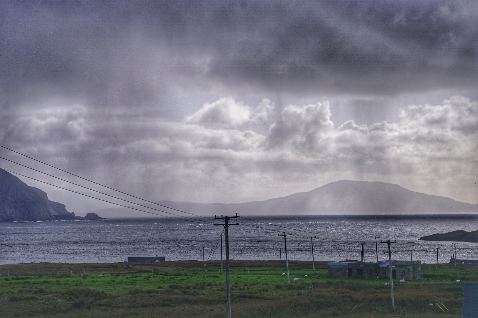 Rain showers over the Irish Sea