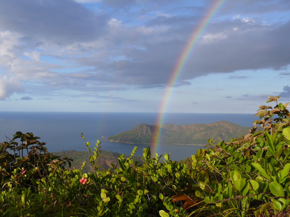Rainbow over Curieuse Island