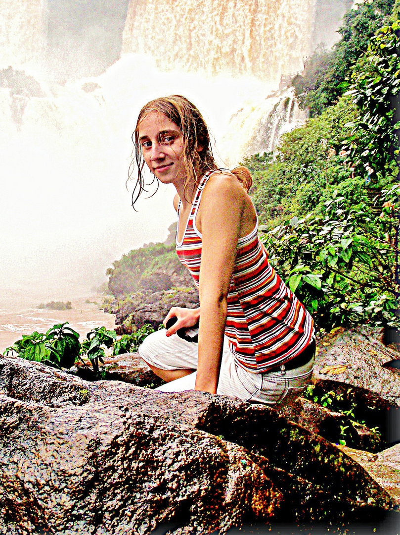 Rainforest, waterfalls and girl.