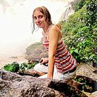 Rainforest, waterfalls and girl.