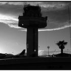 Rainy medterrean airport in sunset