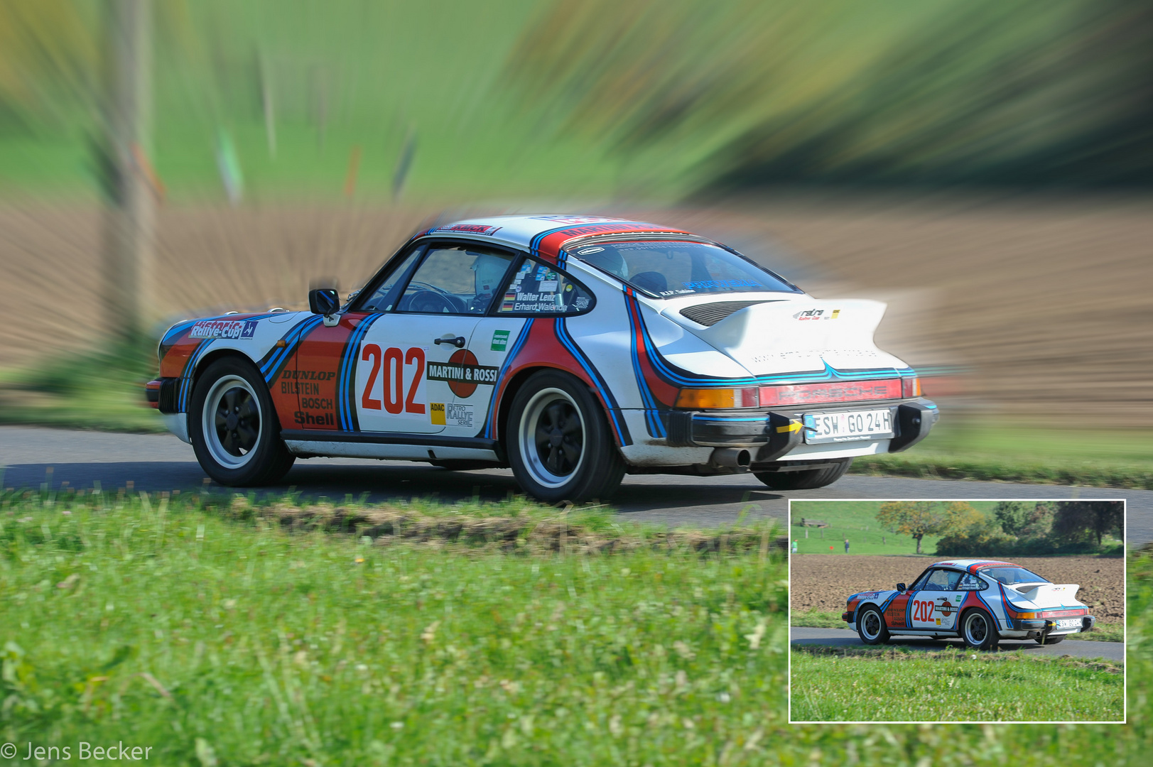 Rallye-Porsche radial weichgezeichnet