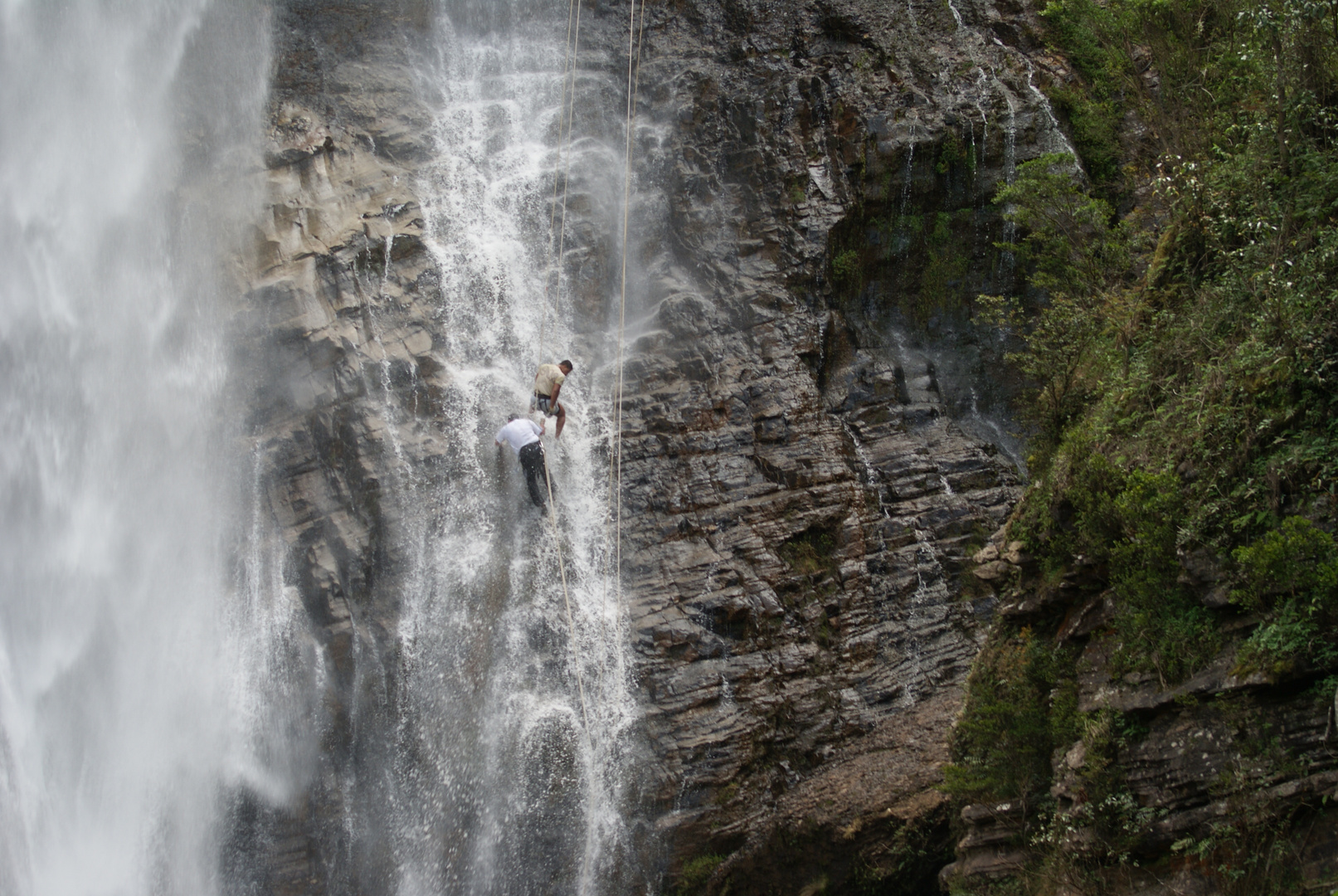 Rappelling the waterfall