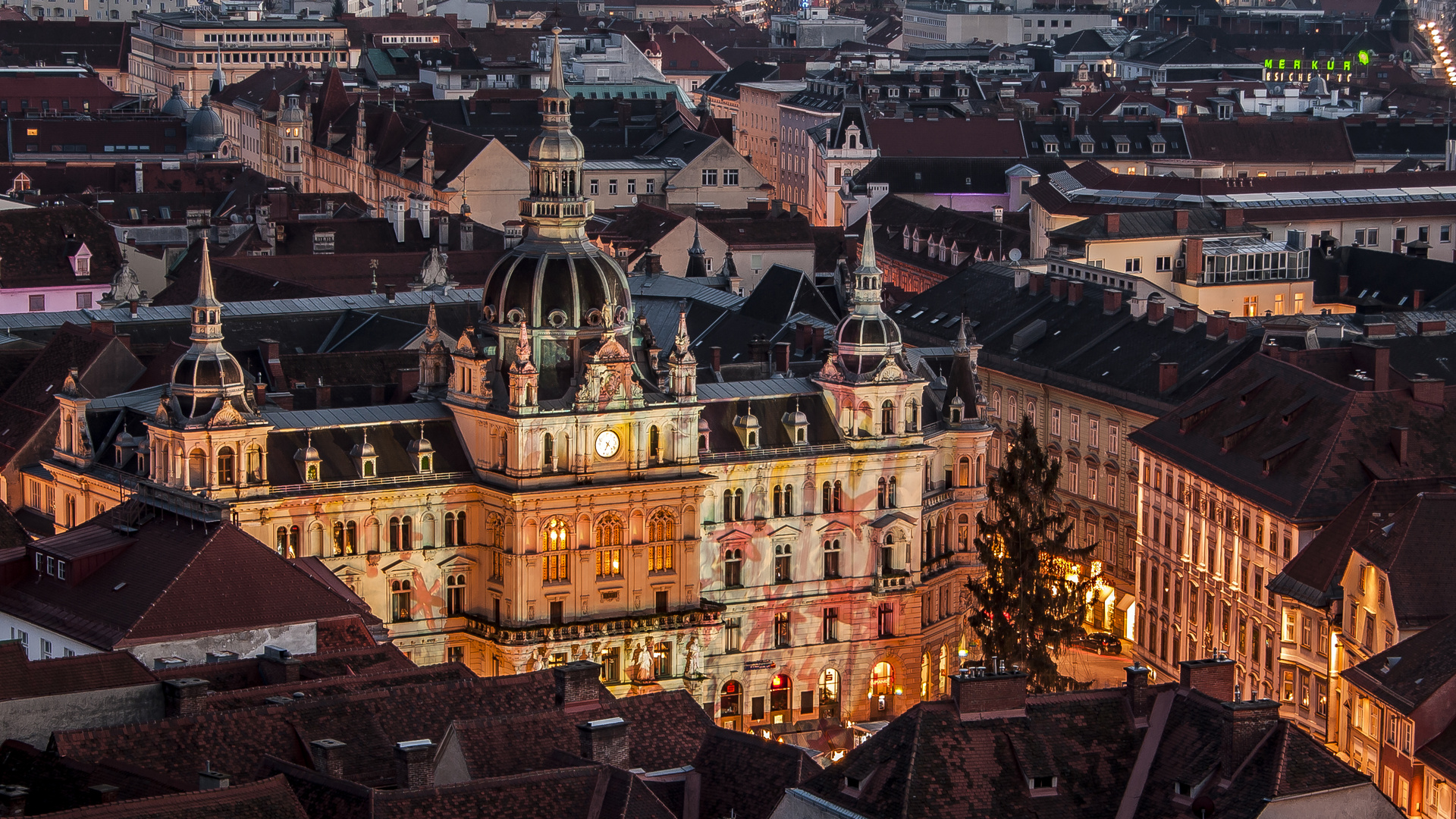 Rathaus Graz am abend