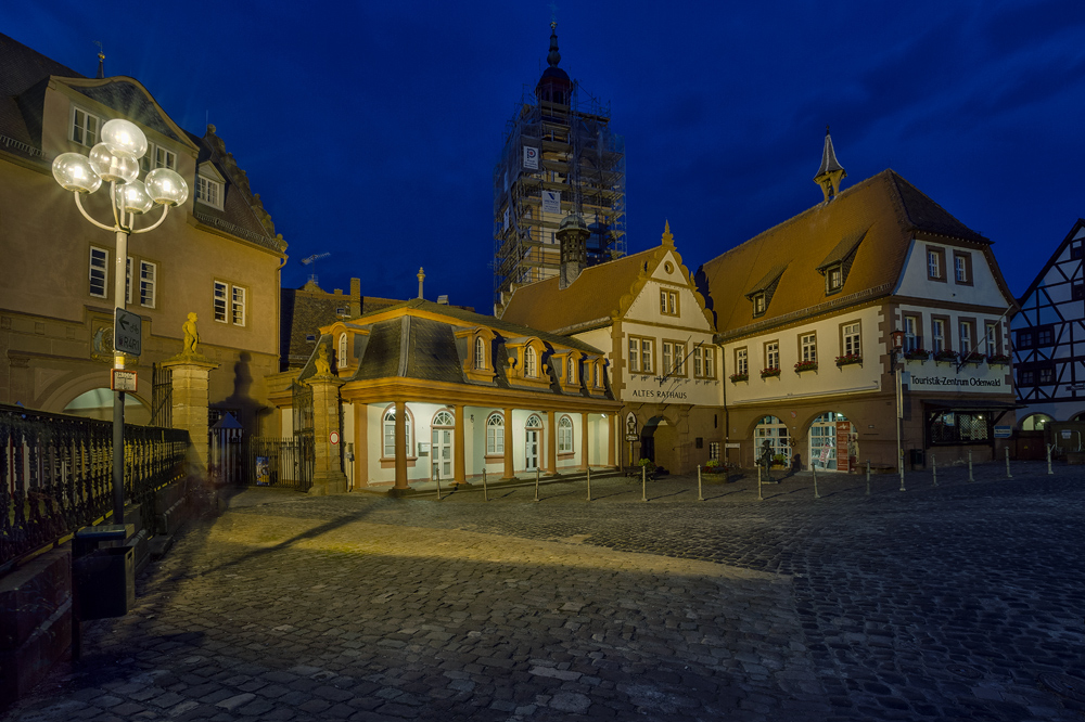 Rathaus und Kirche in Erbach