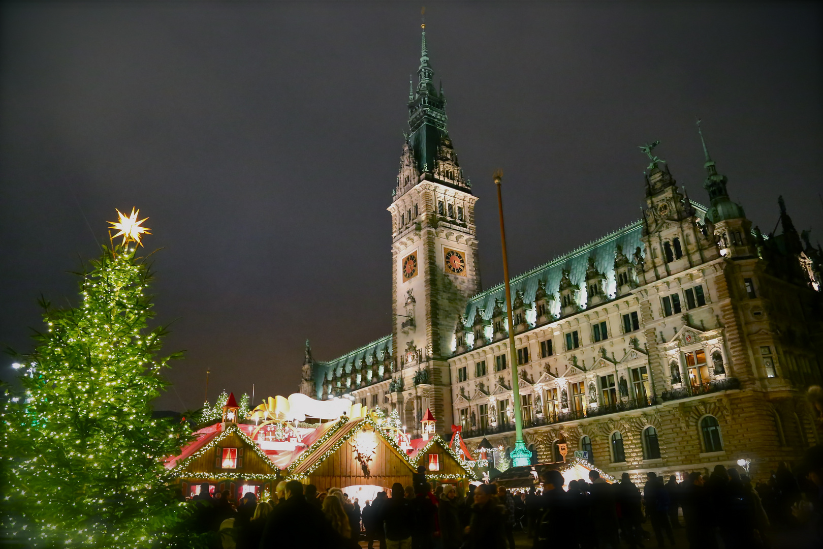 Rathaus und Weihnachtsbaum In Hamburg