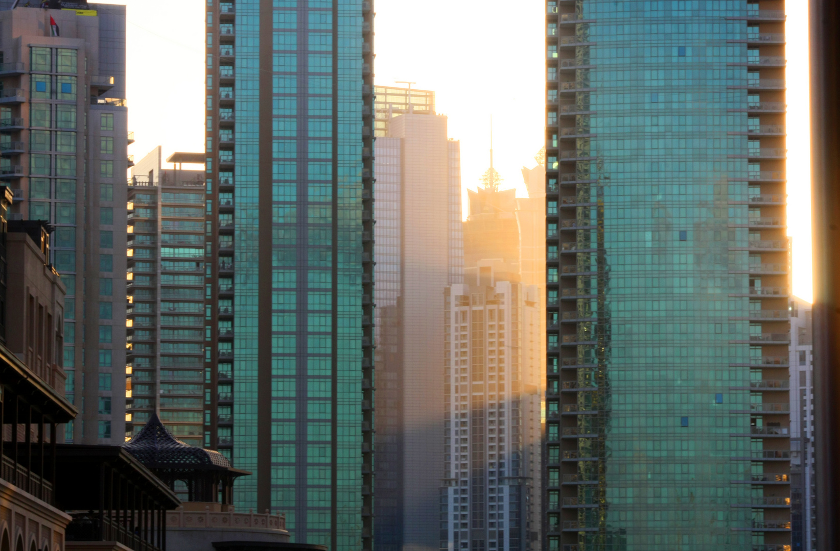 Rays between towers of Dubai Downtown