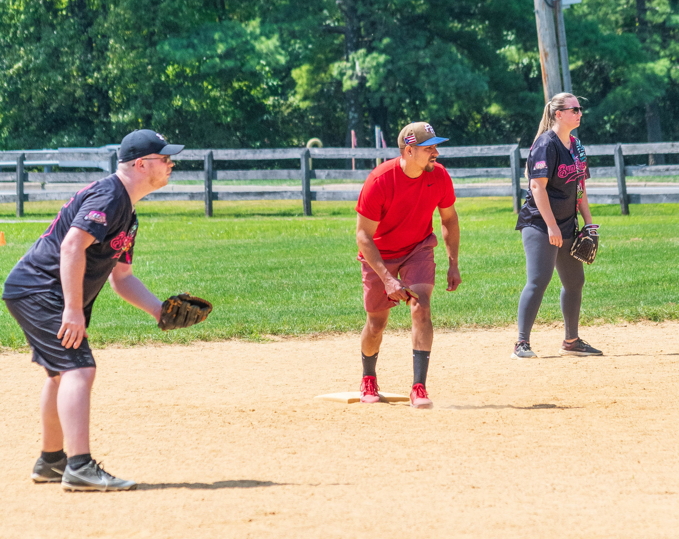 Ready to run to third base