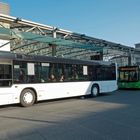 Rechteckige Bus-Insel vor dem Hauptbahnhof Hamm (Westf.) mit filligraner Dachkonstruktion