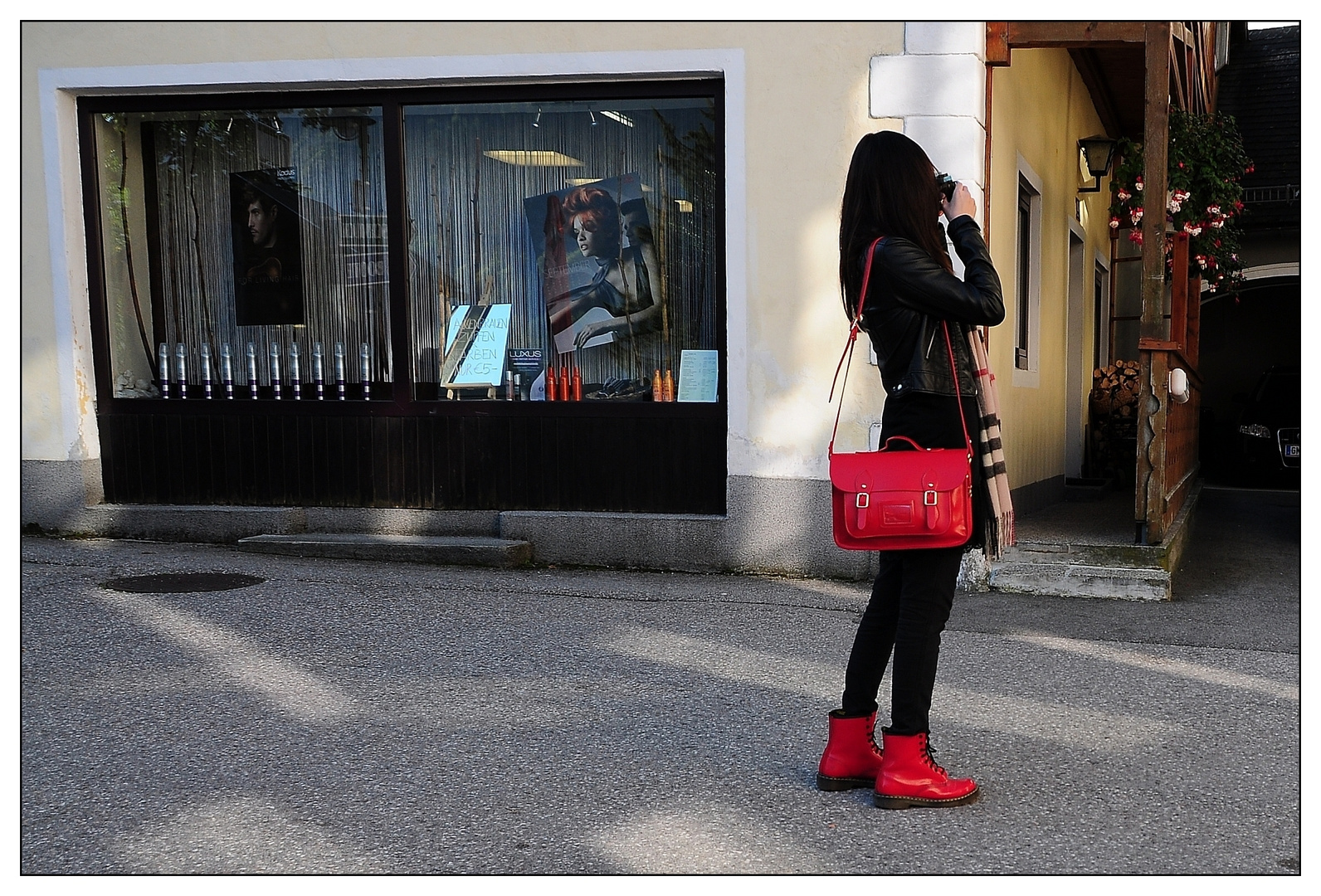 red bag, red shoes