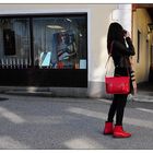 red bag, red shoes
