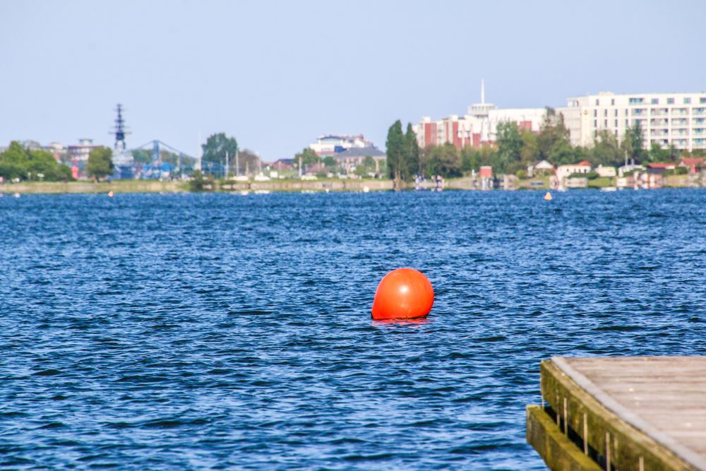 Red Ball in front of the skyline of Wilhelmshaven