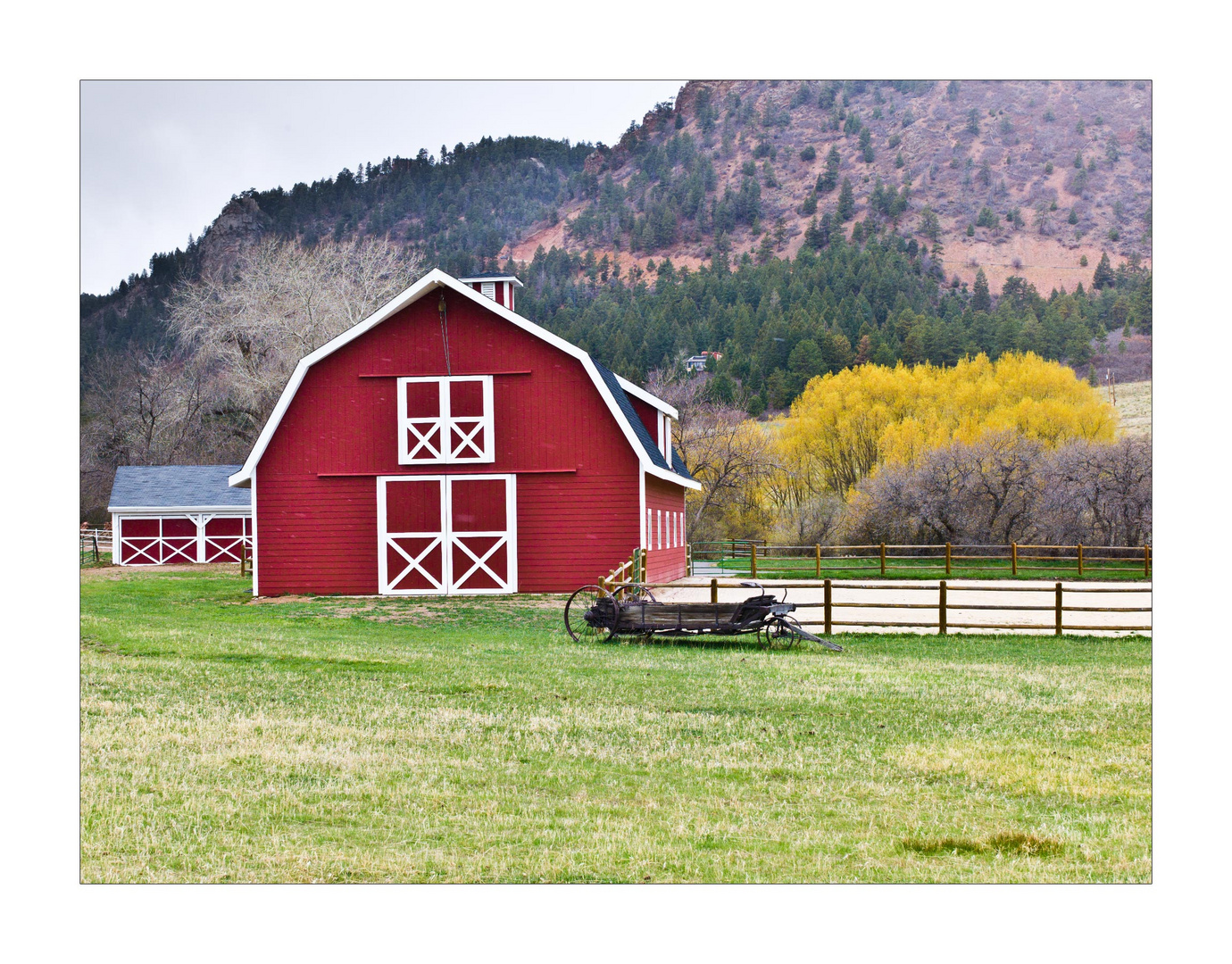 Red Barn and Snow Flakes