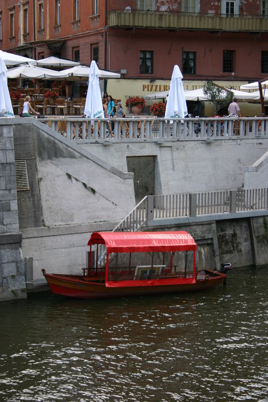 red boat in Ljubljana-SLOVENIA