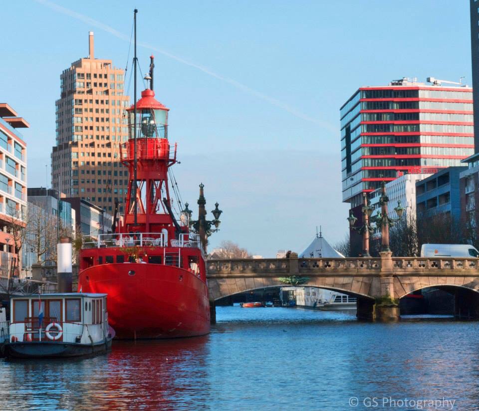 Red boat in the city