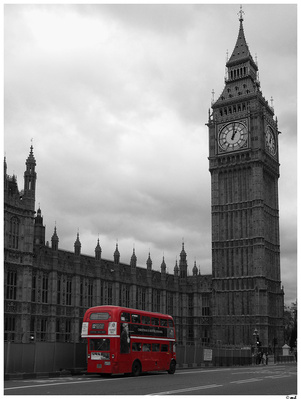 red bus at Big Ben