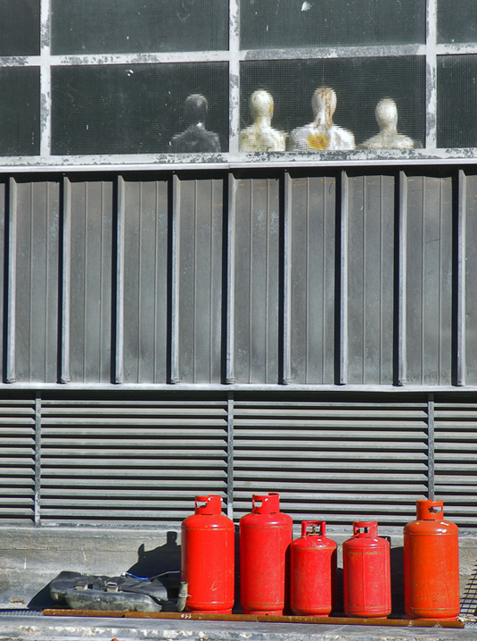 red cylinders and white heads