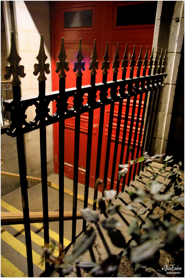 Red Door + Iron Fence