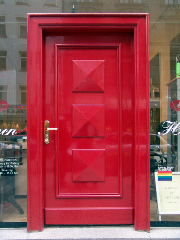 red door on glass