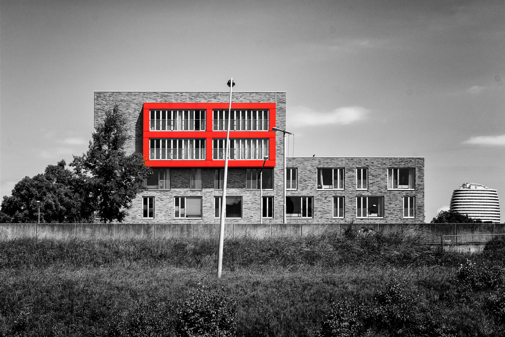 ... red framed windows and crooked lantern ...