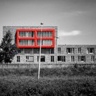 ... red framed windows and crooked lantern ...